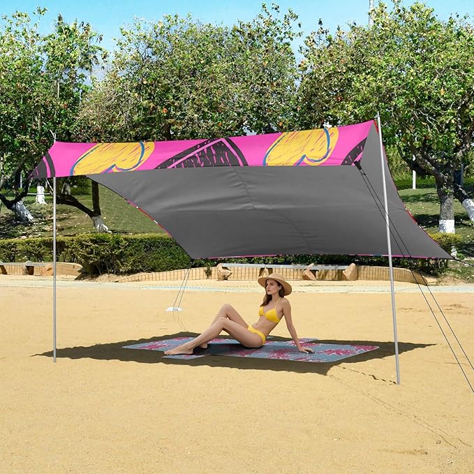 Beach Canopy with Windproof Ropes &amp Sandbags Beach Tent Sun Shade Sun Shelter for Camping Trips Fishing Backyard Fun or Picnics Heart