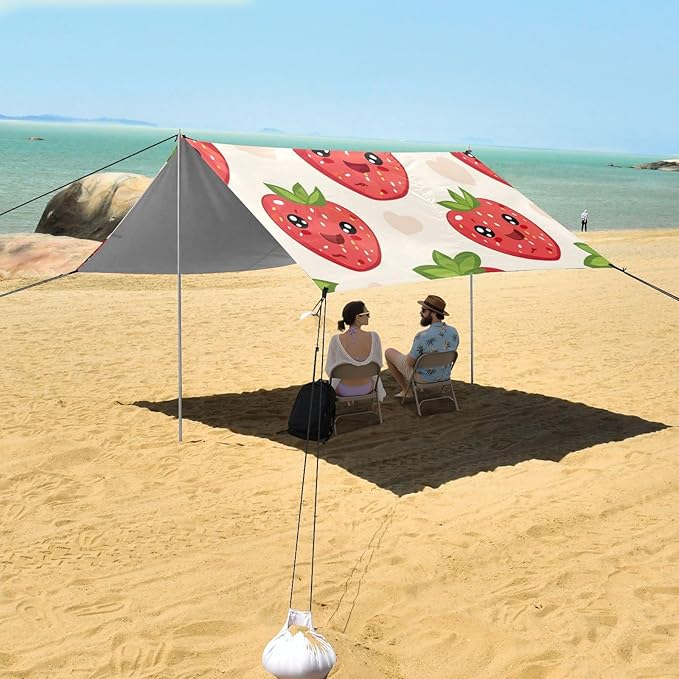 ALAZA Cute Strawberry Fruit Abstract Beach Tent Sun Shelter Portable Canopy Sunshade for Outdoor Camping Picnics Backyard Fun 10x9 ft