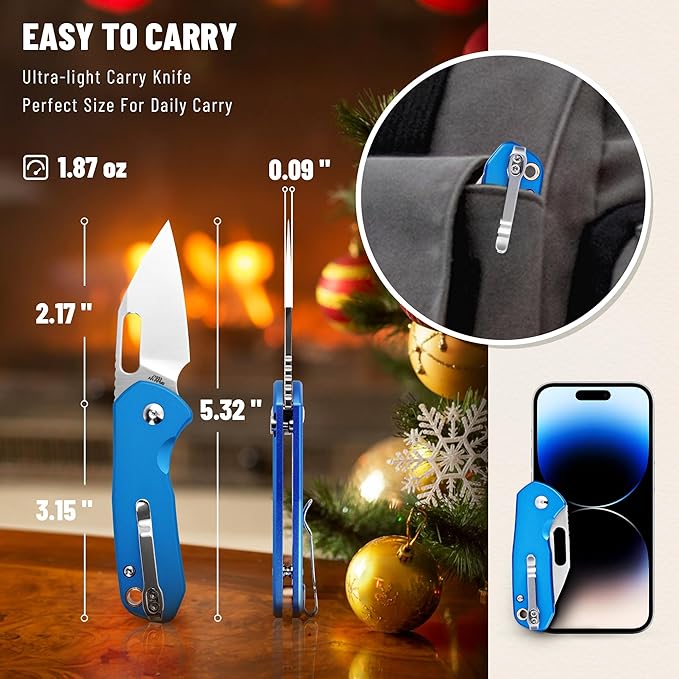 CJRB CUTLERY Mini Pyrite(J1933) Folding Pocket Knife2.17 AR-RPM9 Steel Blade and Blue Handle Small EDC Knife with Pocket Clip for Work Outdoor Hiking Camping