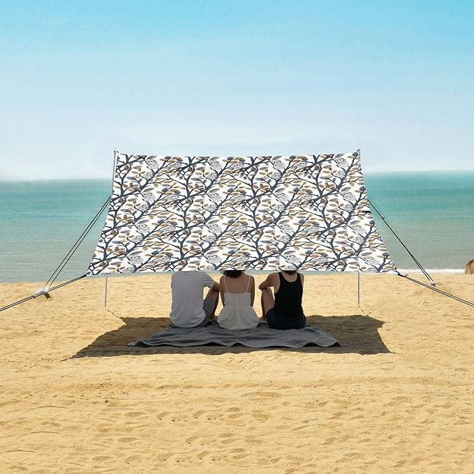 ALAZA Sloth on Branches Beach Tent Sun Shelter UPF50+ Protection Beach Shade Canopy w/ 4 Sandbags for Outdoor Camping Fishing Backyard Fun Picnic 10x9 ft