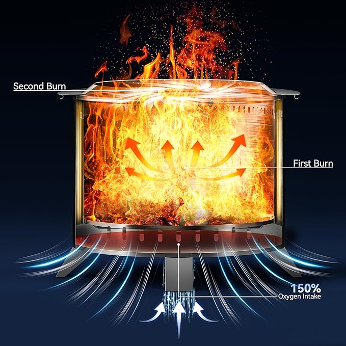 Verdeluxe Smokeless Fire Pit22 Inch Stainless Steel Firepit Outdoor Wood Burning Fire Pit with CoverSmokeless Firepits for Outside Backyard Patio Garden Camping Bonfire