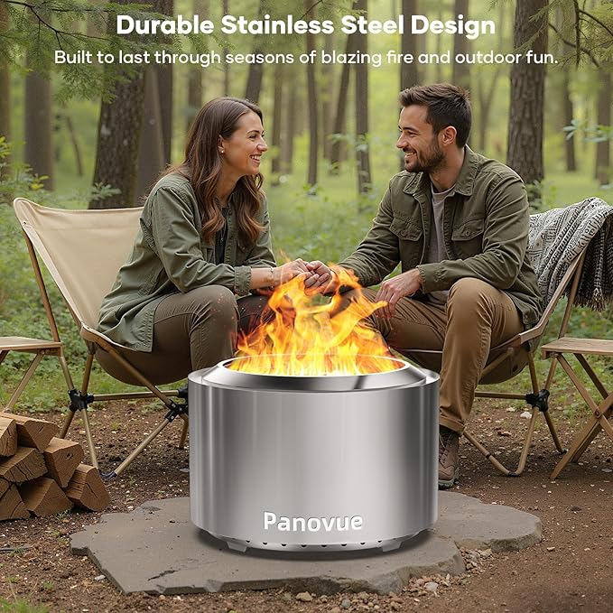 Panovue 22 Inch Smokeless Fire Pit Stainless Steel Wood Burning Outdoor Firepit for Outside Patio Backyard Camping and Outdoor GatheringsOutdoor Fire Place with Removable Ash Pan