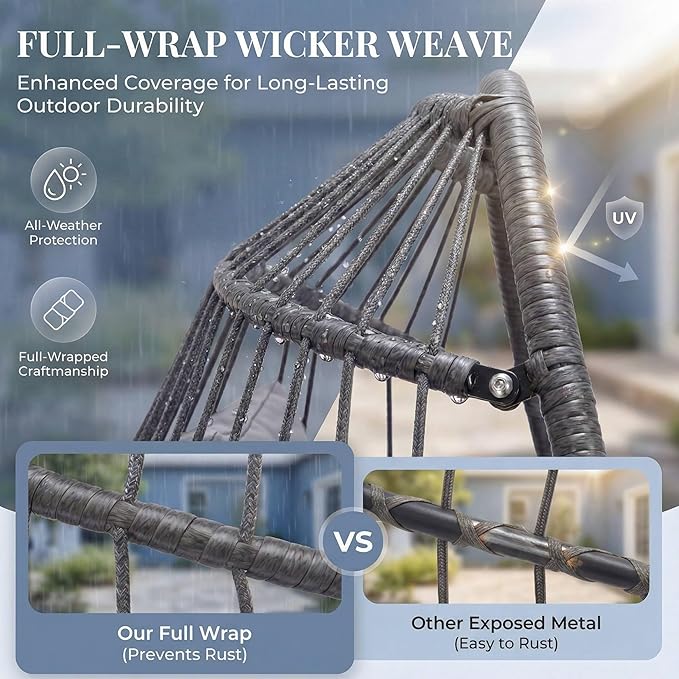 Nicesoul Hanging Egg Chair Outdoor Without Stand Indoor Swing Egg Basket Ceiling Tree Chairs with Cushion 350lbs Egg-Shaped Hammock Chair No Stand for Patio Backyard Balcony BedroomPorch Gray