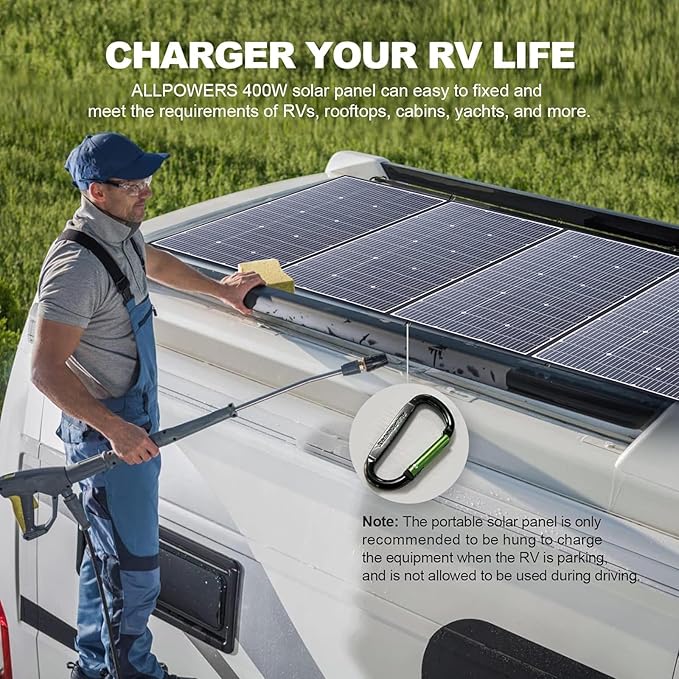 ALLPOWERS SP037 400 watt Solar Panel Foldable Portable Solar Charger with 25% High Efficiency Monocrystalline Cells 400w Solar Panel IP67 Waterproof for RV Camping Motorhome Off-Grid Power Backup