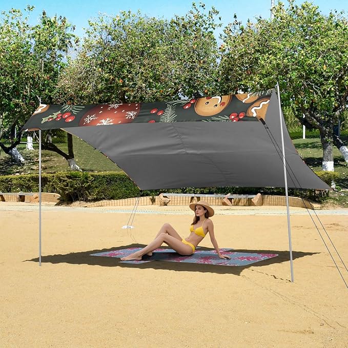 ALAZA Gingerbread Man Christmas Ball Pattern Beach Tent Sun Shelter Portable Canopy Sunshade for Outdoor Camping Picnics Backyard Fun 10x9 ft