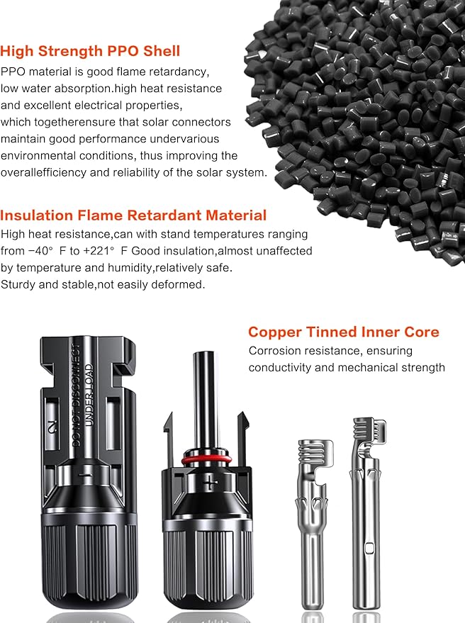 20Feet 10AWG Solar Extension Cable with Female &amp Male Connectors 6mm Solar Panel Weatherproof Wires for Solar Panels RV Marine Camper Ferry Black &amp Red PV Tinned Copper Extension Cord Kit