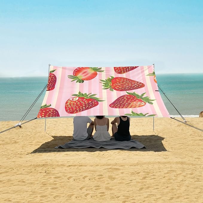 ALAZA Strawberry on Strip Beach Tent Sun Shelter Portable Canopy Sunshade for Outdoor Camping Picnics Backyard Fun 10x9 ft