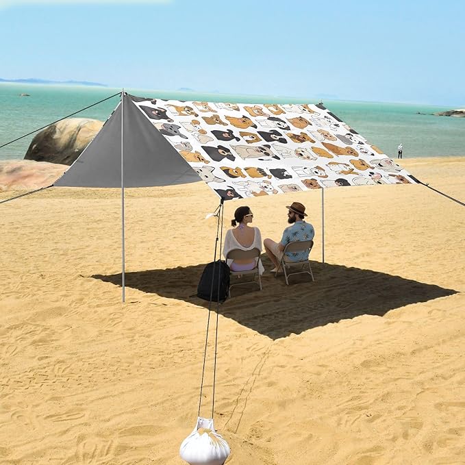 ALAZA Cute Dogs Puppy Animal Beach Tent Sun Shelter UPF50+ Protection Beach Shade Canopy w/ 4 Sandbags for Outdoor Camping Fishing Backyard Fun Picnic 10x9 ft