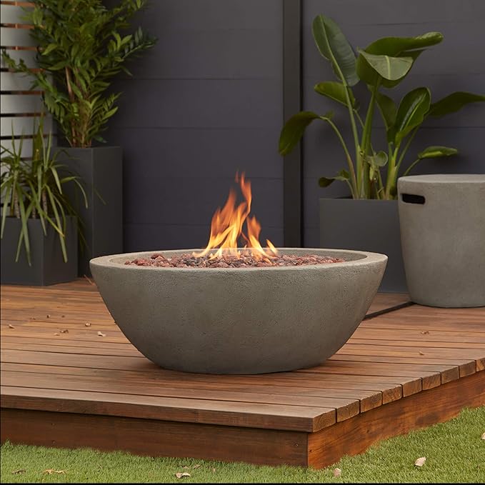 Real Flame Riverside 36 Propane or Natural Gas Fire Pit - Stainless Steel Burners Natural Gas Conversion Kit Included 50000 BTUs Push Button Ignition - Shale