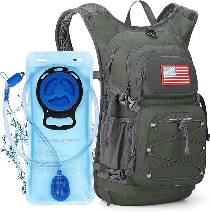 Maelstrom Hydration Hiking Backpack with 2L/3L Water Bladder High Flow Bite Valve Water Backpack Men Women Lightweight Insulation for Hiking Cycling Running Climbing Camping