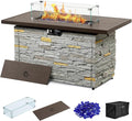 PIZZELLO 43 Inch Propane Fire Pit Table Outdoor Stone Firepit Table Rectangular 50000 BTU Propane Fire Tables for Outside Patio with Wind Guard Table Lid Fire Beads CoverPizzello Caldo (Gray)