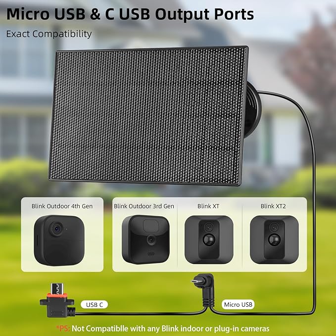 LIYVZ 3W Solar Panel for Blink Outdoor 4/3/XT2 2600mAh Battery 5V Camera Solar Charger for Blink with Built-in Rechargeable Battery 2-Pack