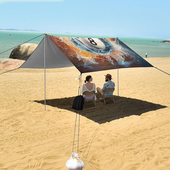 ALAZA Number Eight Billiard Ball Spirits Fire Water Beach Tent Sun Shelter Portable Canopy Sunshade for Outdoor Camping Picnics Backyard Fun 10x9 ft