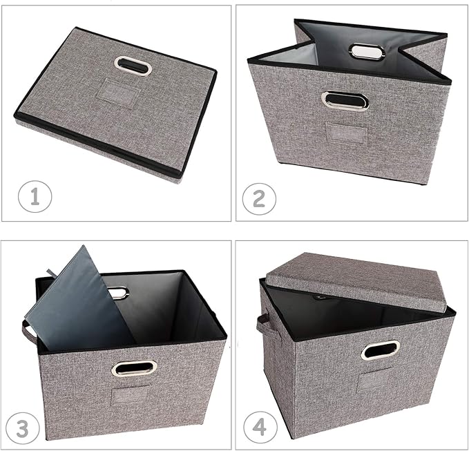 Lukeline Collapsible Storage Bins with Lids 2-Pack Foldable Fabric Linen Storage Boxes Cube Closet Organizer Storage Basket with Label for Home Bedroom Office(17 x 13 x 13 Gray)