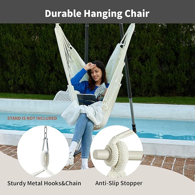 CHULIM Hanging Hammock Chair Swing MAX 500 lbs Outdoor Hanging Chair with Footrest Indoor Swing Chair with Portable Steel Spreader Bar and Hardware Kit for Bedroom Living Room Patio Porch - White