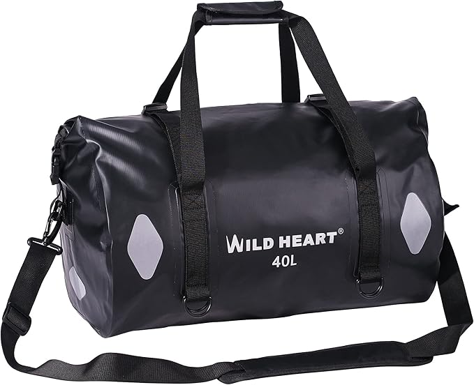 WILD HEART Waterproof Bag Duffel Bag 20L 30L 40L with Welded Seams Shoulder Straps Mesh Pocket for Kayaking Camping BoatingBicycleMotorcycle