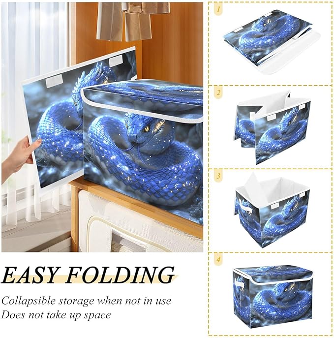 AIXIWAWA Lidded Storage Cube (Snake Blue) Fabric Foldable Closet Bins with Flip Lid and Handles Organizer Basket Container 16.5 x 12.6 x 11.8 IN