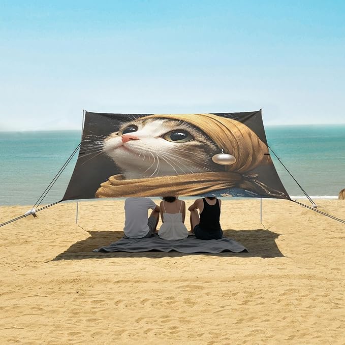ALAZA Cute Cat Earrings Beach Tent Sun Shelter Portable Canopy Sunshade for Outdoor Camping Picnics Backyard Fun 10x9 ft