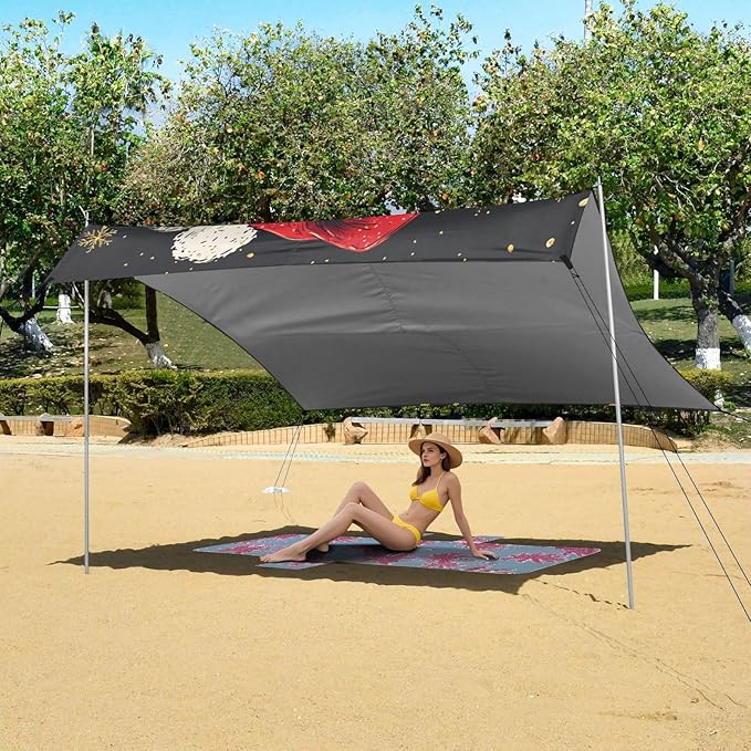 ALAZA Happy New Year French Bulldog Beach Tent Sun Shelter Portable Canopy Sunshade for Outdoor Camping Picnics Backyard Fun 10x9 ft