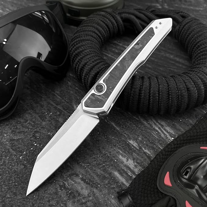 Compact Folding Knife 2.95 Inches Reverse Tanto Blade. T6 Aluminum Embedded with Carbon Fiber Handle. Suitable for Outdoor Camping EDC Fishing Tools Men's Gift.