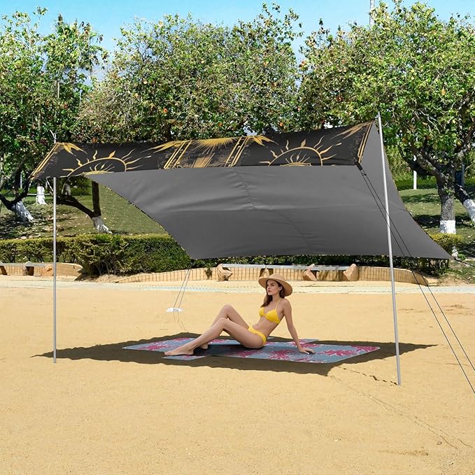 ALAZA Esoteric Mystical Elements Gold Beach Tent Sun Shelter Portable Canopy Sunshade for Outdoor Camping Picnics Backyard Fun 10x9 ft