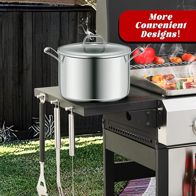 3-Burner Flat Top Propane Gas Grill Stainless Steel Griddle Combo with Foldable Side Table 36900 BTU Outdoor BBQ Grill Porcelain-Enameled Cast Iron Grids for Backyard Patio Cooking