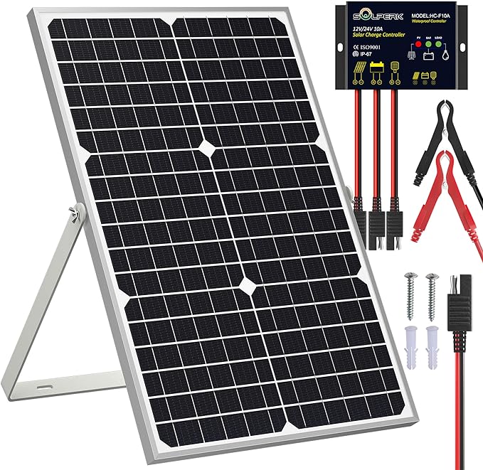 SOLPERK Solar Panel Kit 30W 12V Waterproof Solar Battery Trickle Charger Maintainer + Upgrade Waterproof Controller + Adjustable Mount Bracket for Boat Car RV Motorcycle Marine Automotive