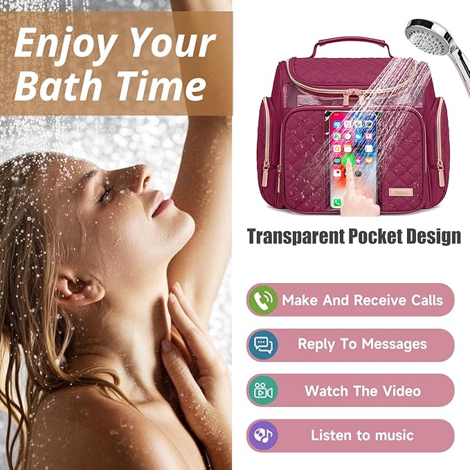 Large Toiletry Bag for Women MenBathroom BagWater Resistant Shower BagMakeup BagPortable Shower Caddy for College DormHanging Travel Toiletry Bag with Transparent Waterproof Phone Pocket