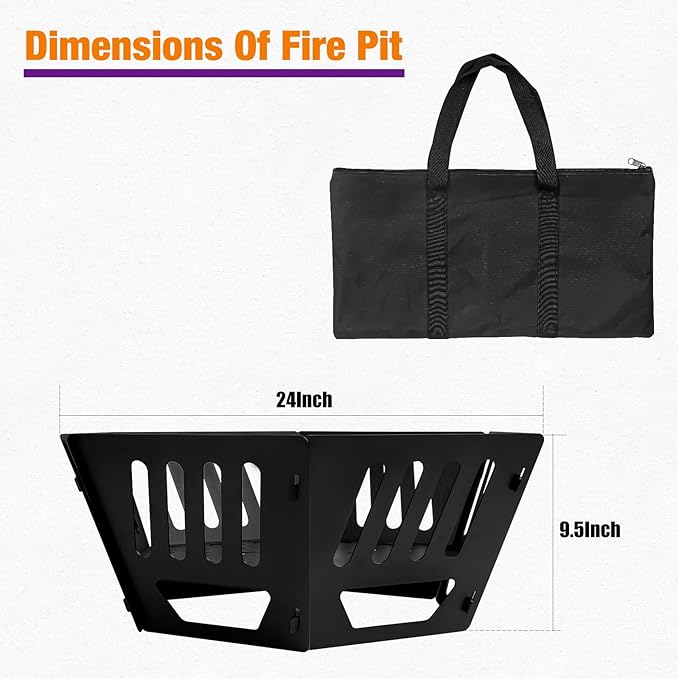 24-inch Fire Pit Outdoor Portable Wood-Burning Fire Pit Log Stove Fireplace for Camping Backyard Garden Picnic Patio and Beach. Comes with A Carry Bag