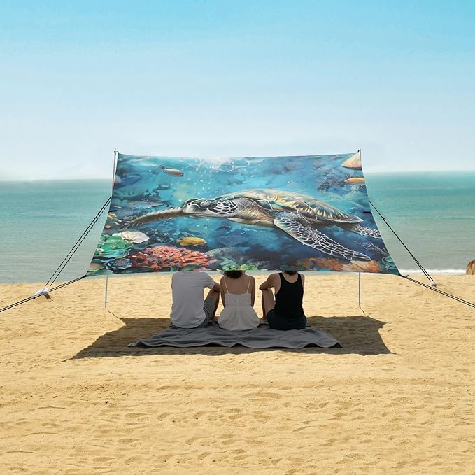 ALAZA Ocean Sea Turtle Fish Beach Tent Sun Shelter Portable Canopy Sunshade for Outdoor Camping Picnics Backyard Fun 10x9 ft