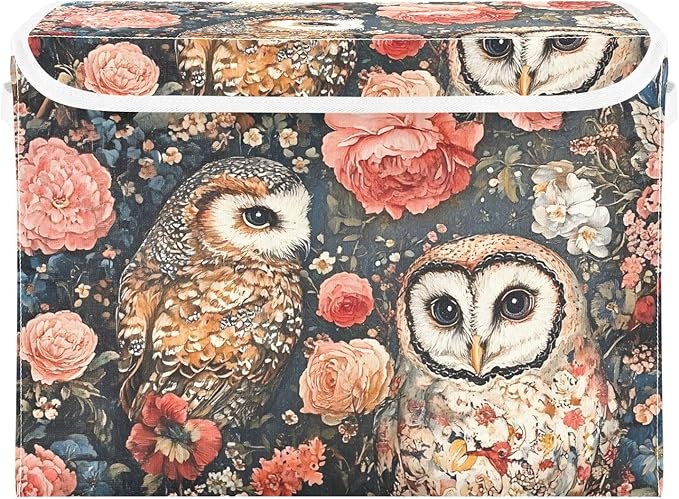 Storage Cube with Lid Art Owls Print 16.5×12.6×11.8 IN 1 Pack Collapsible Large Capacity Foldable Storage Basket Bin Organizer