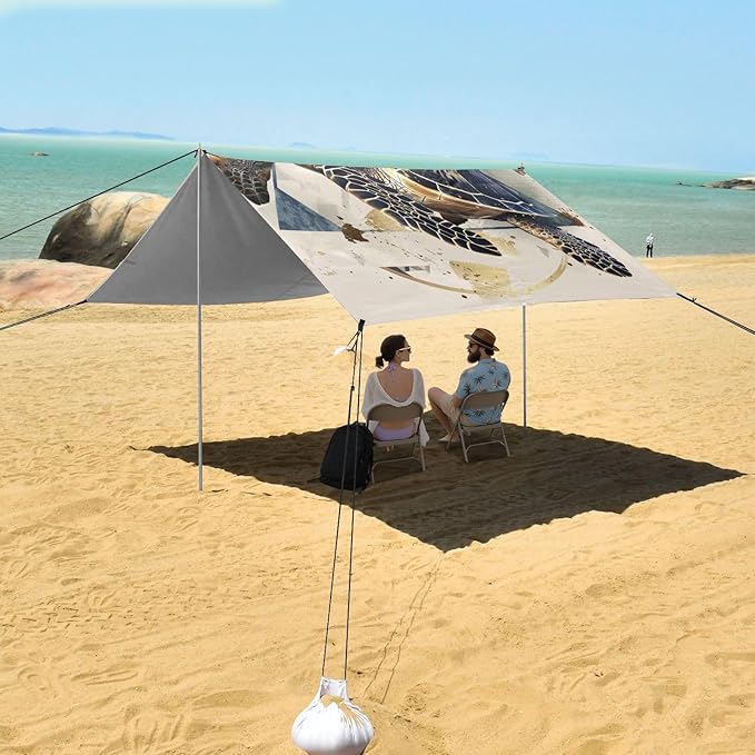 ALAZA Turtle Circles Triangles Beach Tent Sun Shelter Portable Canopy Sunshade for Outdoor Camping Picnics Backyard Fun 10x9 ft