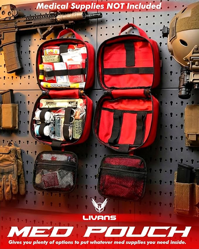 LIVANS Tactical Molle Medical Pouch - Upgraded Size Large Capacity IFAK Pouch with Detachable Quick Release and Headrest Mount Includes Flag and Cross Patch
