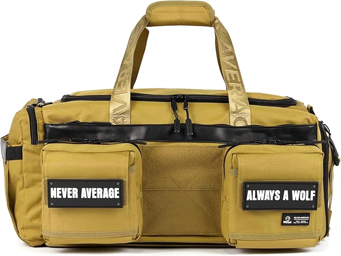WOLFpak Ultimate 40L Gym &amp Travel Duffle Bag for Men &amp Women | Heavy-Duty Gear Bag w/Durable Waterproof 1000D Oxford Material | Hard Shell Base Laptop Sleeve Custom Patch Options | (Khaki)