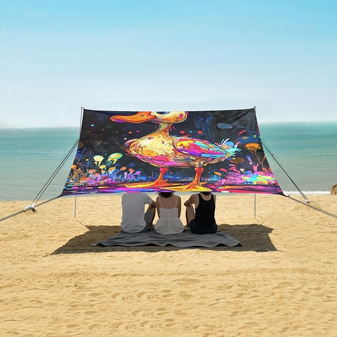 Funny Cayuga Duck2 Beach Cabana Tent UPF50 Waterproof Shade Sun Shelter with Sand Pockets for Backyard and Camping
