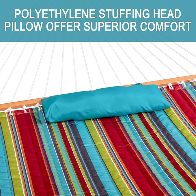 Lazy Daze Hammocks 12 FT Quilted Fabric Double Hammock with Spreader Bars and Detachable Pillow 450lbs Weight Capacity