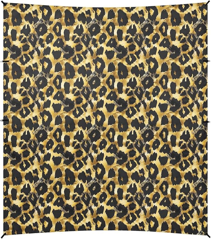 ALAZA Gold Leopard Print Cheetan Beach Tent Sun Shelter UPF50+ Protection Beach Shade Canopy w/ 4 Sandbags for Outdoor Camping Fishing Backyard Fun Picnic 10x9 ft