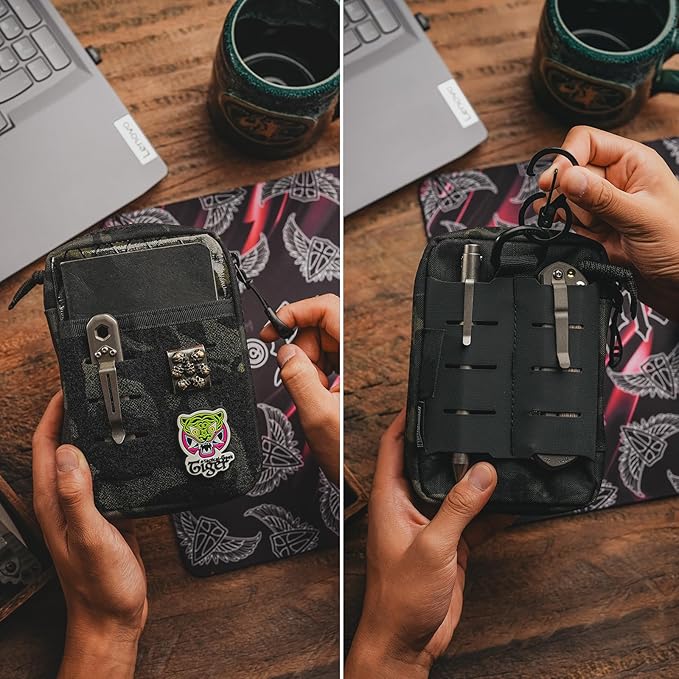 TACTICAL GEEK Block E3.0 EDC Compact Waist Pocket Pouch Men EDC Pouch Organizer Multi-Purpose Molle Tool Pouch Utility Tool Organizer Bag for Daily Essentials Carry(Black Camo)