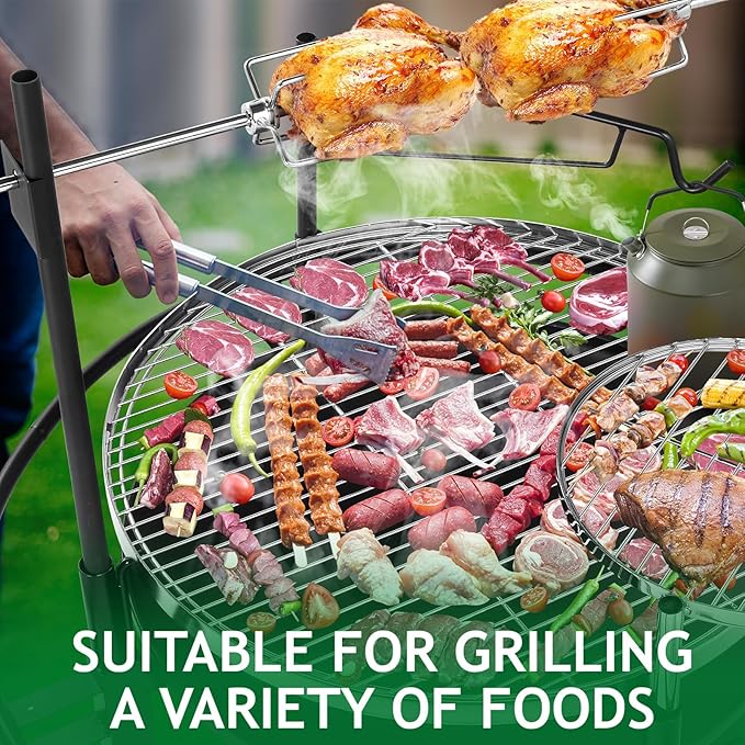 ROVSUN 33'' Outdoor Fire Pit with 2 Grills Wood Burning Round Firepit with Swivel Cooking Grate Removable Swivel Grill for Backyard Patio Picnic BBQ and Parties