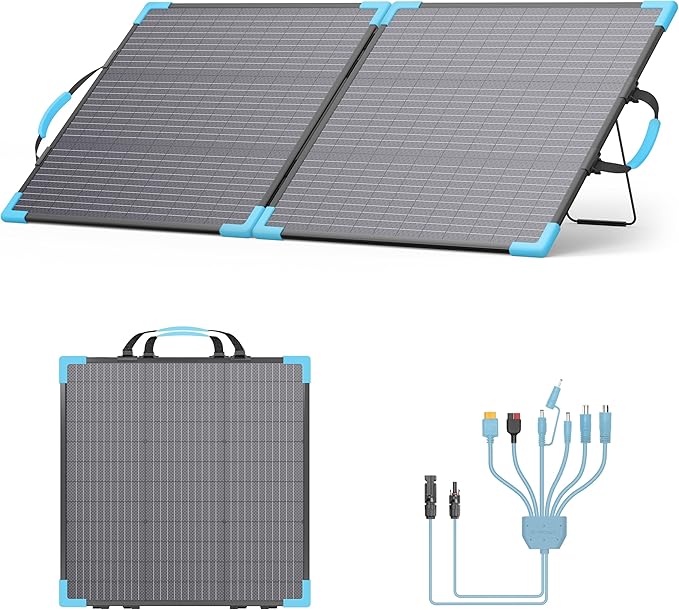 110W Bifacial Portable Solar Panel Suitcase 23.5% High Efficiency ETFE Foldable Solar Charger for Power StationIP68 Waterproof 2 Reinforced Kickstands for RV Camping Off-Grid Blackouts