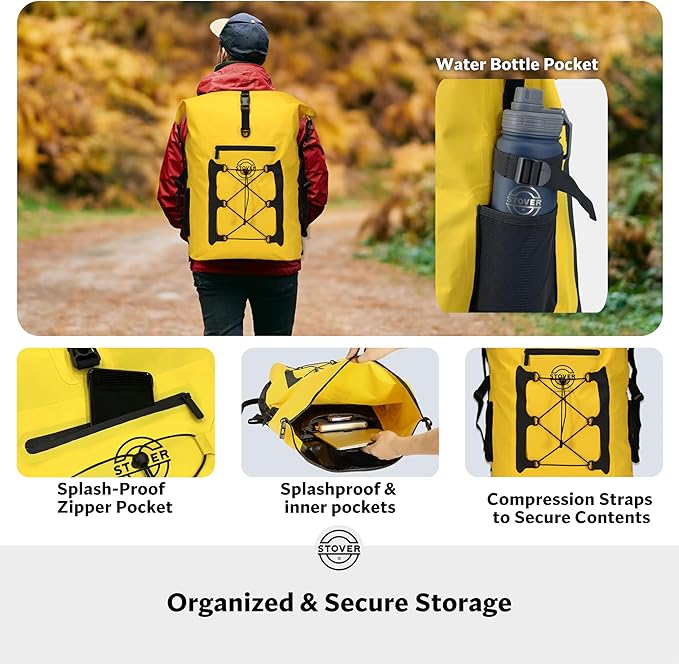 STOVER 5/10/25/30/40/55L Waterproof Dry Bag- Roll-Top Backpack w/Phone Case- Kayaking Hiking Camping Boating- Men/Women