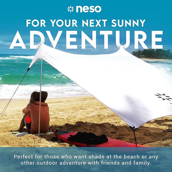 Neso Gigante Portable Beach Tent Sun Shelter - Lightweight Beach Shade Canopy - Easy Setup for Family Outings - Patented Reinforced Corners - UPF 50+ Sun Protection - 8ft Tall 11 x 11ft - White