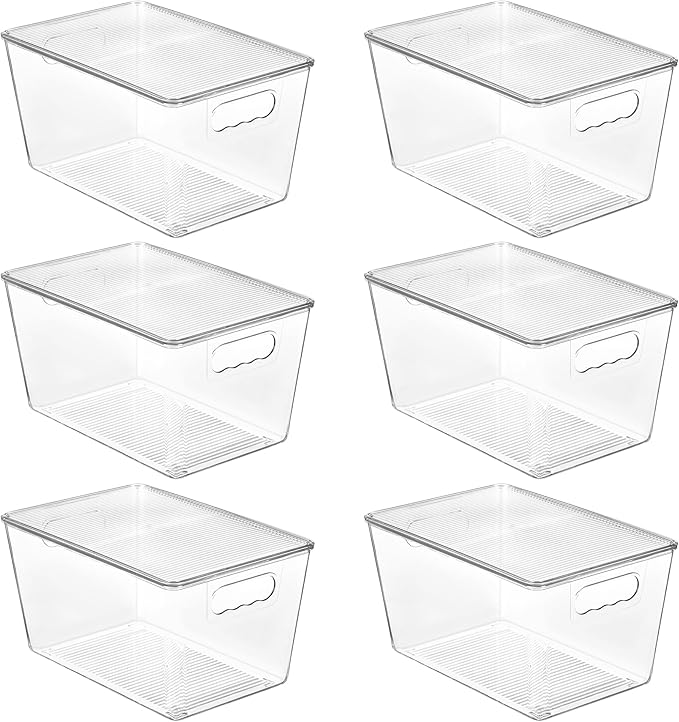 Vtopmart 6 Pack Clear Stackable Storage Bins with Lids Large Plastic Containers with Handle for Pantry Organizer and StoragePerfect for BathroomCabinetKitchenFridgeCloset Organization