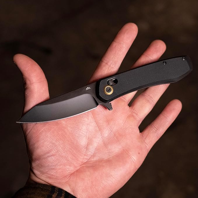 OUTDOOR EDGE Sentinel 3.15 Black Oxide Drop Point Blade – Smooth Ambidextrous Cross Bar Lock Non-Slip Black G10 Handle Ideal for Hunting Fishing Camping &amp Survival