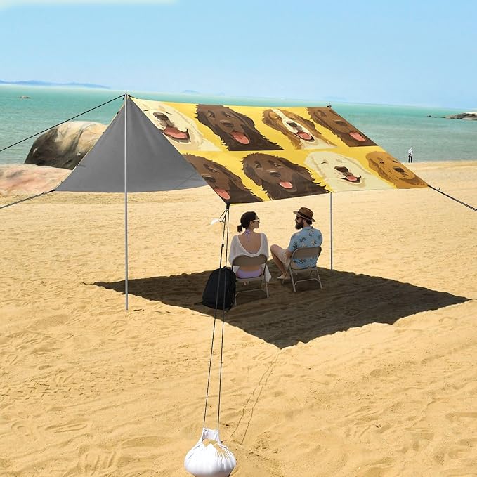 Unique Dogs Face Yellow Beach Cabana Tent UPF50+ Water-Resistant Portable Sun Shelter with Sand Shovel for Backyard and Camping