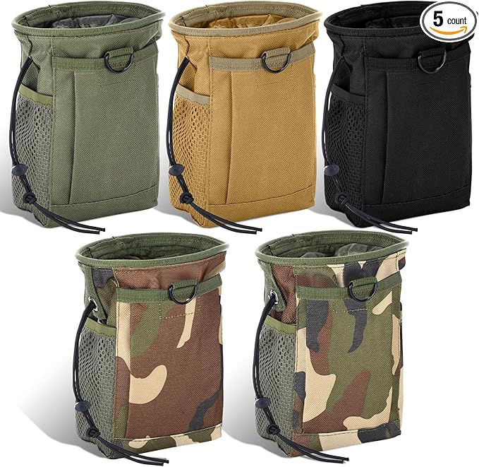 5 Pieces Tactical Colored Dump Pouch Military Belt Pouch Molle Adjustable Attached Hip Holster Bags with 3 Pieces Iron Snap Hook for Men Women Outdoor Sport Traveling Use