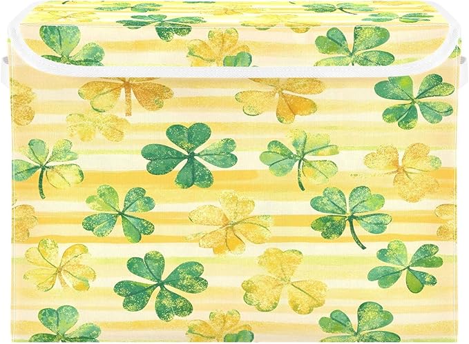 Shamrock Storage Baskets with Lids St. Patrick's Day Collapsible Bins Stackable Fabric Linen Baskets Closet Organizer Container 16.5x12.6x11.8