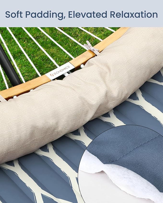 SONGMICS Hammock Quilted Double Hammock with Padded Pillow 78.7 x 55.1 Inches 495 lb Weight Capacity Portable for Outdoor Relaxation Garden Patio and Camping Blue UGDC034I02V1
