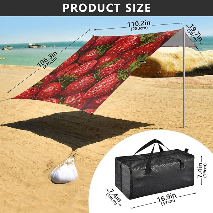 ALAZA Fresh Strawberries Beach Tent Sun Shelter Portable Canopy Sunshade for Outdoor Camping Picnics Backyard Fun 10x9 ft