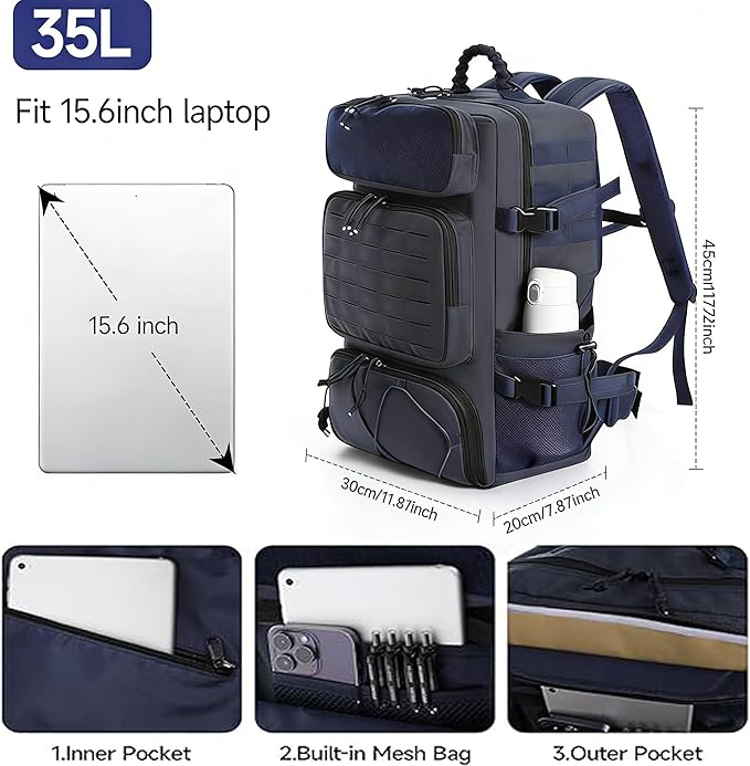 Tactical Backpack for Men Military Backpack with Shoe Compartment Travel Hiking Hunting Gear Bag with Molle System Blue